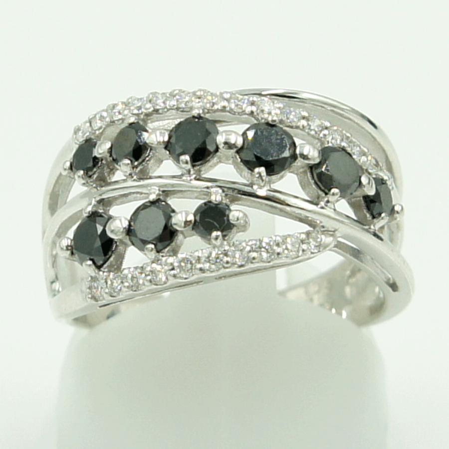 K18WGブラックダイヤモンドデザインリング　BD1.05ct　D0.27ct　リングサイズ16号　重量5.80ｇ(石の重量含む)（中古）