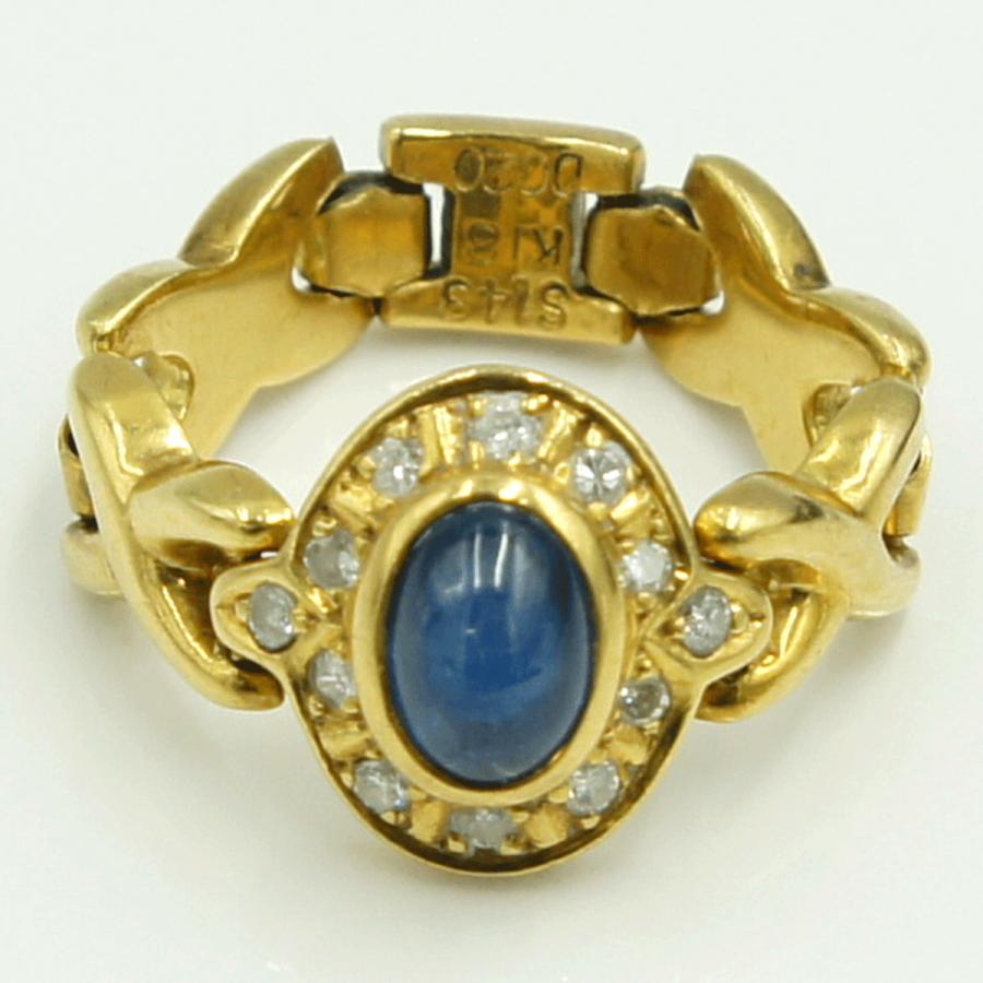 K18サファイアダイヤモンドリング　S1.48ct　D0.20ct　リングサイズ13号　重量5.75ｇ(石の重量含む)　レディース（中古）