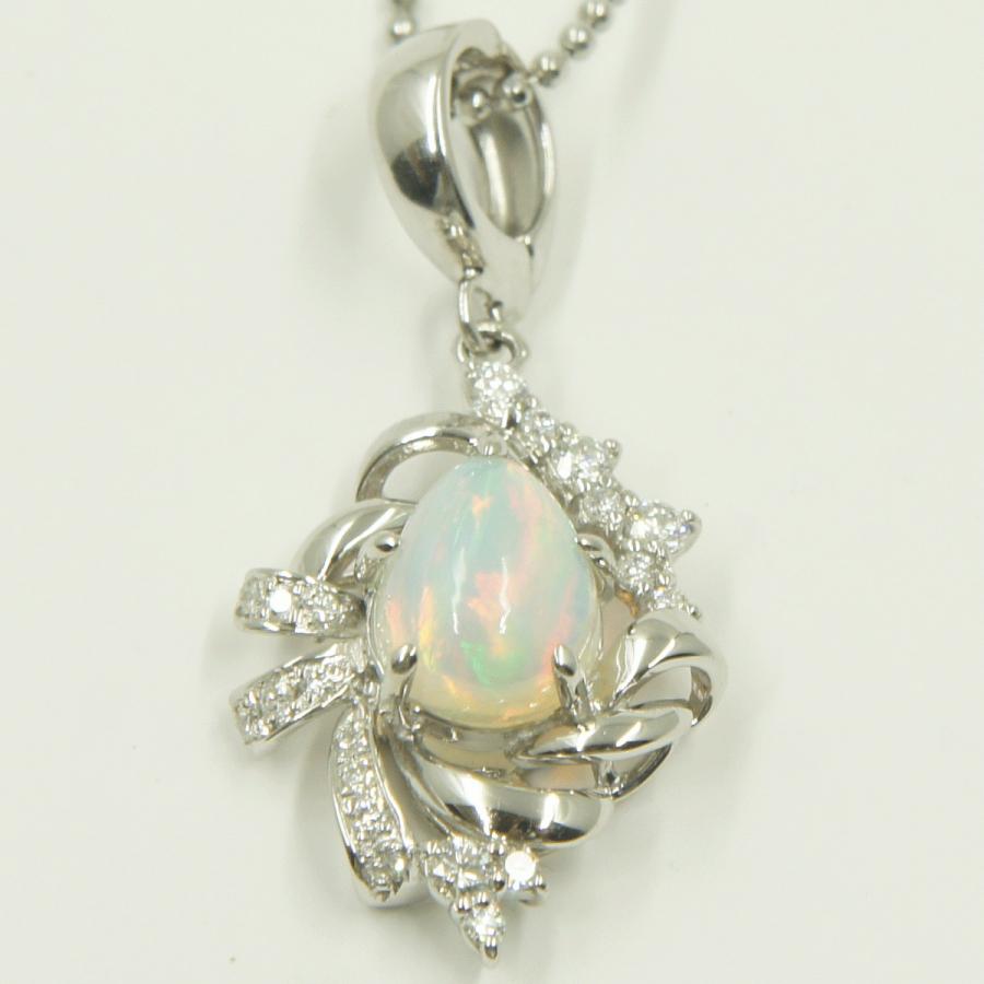 Pt900/850/K14WGオパールダイヤモンドネックレス OP1.038＆D0.229ct　鑑別書有り　重量7.3g　レディース（中古）