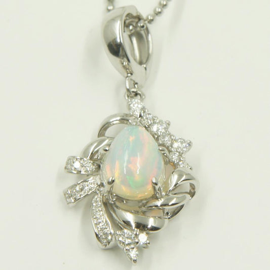 Pt900/850/K14WGオパールダイヤモンドネックレス OP1.038＆D0.229ct　鑑別書有り　重量7.3g　レディース（中古）