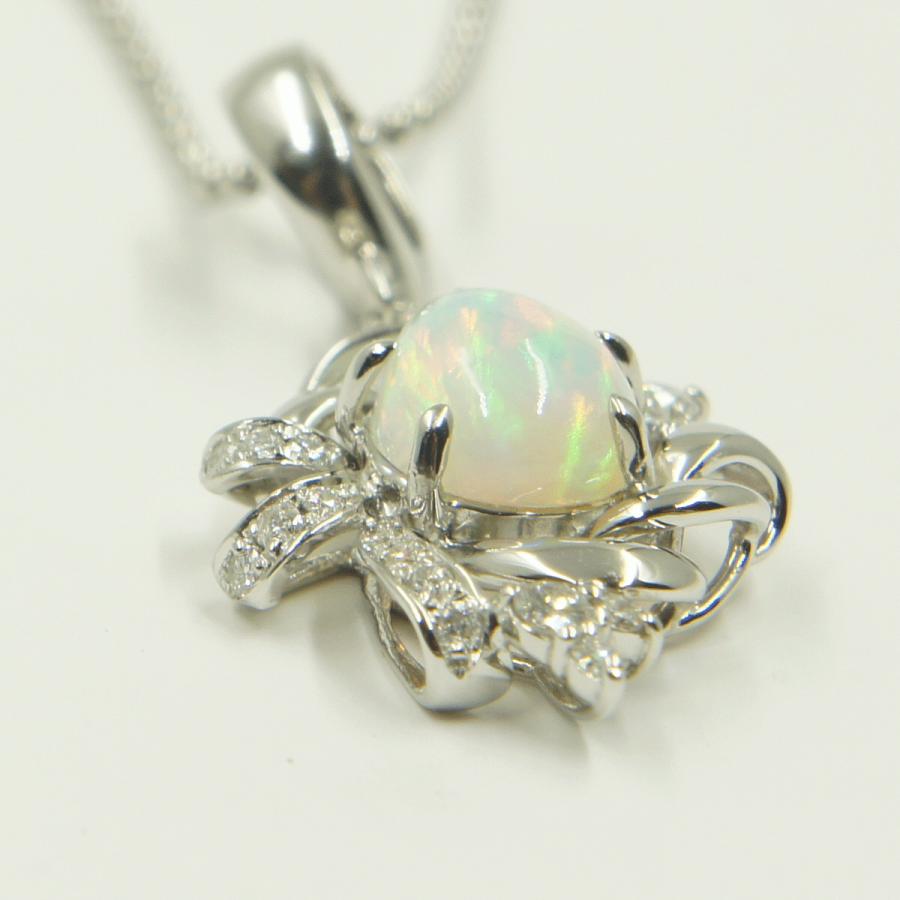 Pt900/850/K14WGオパールダイヤモンドネックレス OP1.038＆D0.229ct　鑑別書有り　重量7.3g　レディース（中古）