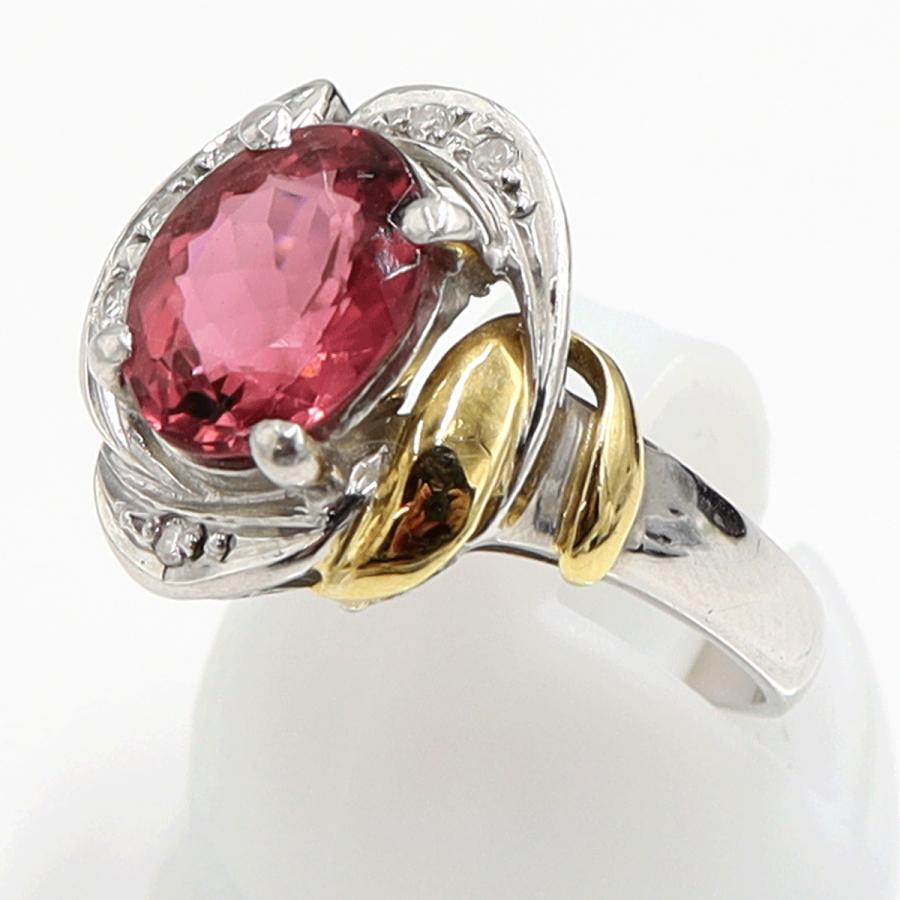 Pt900/K18トルマリンダイヤモンドリング　T2.40ct　D0.05ct　リングサイズ16号　重量6.52ｇ(石の重量含む)　レディース（中古）