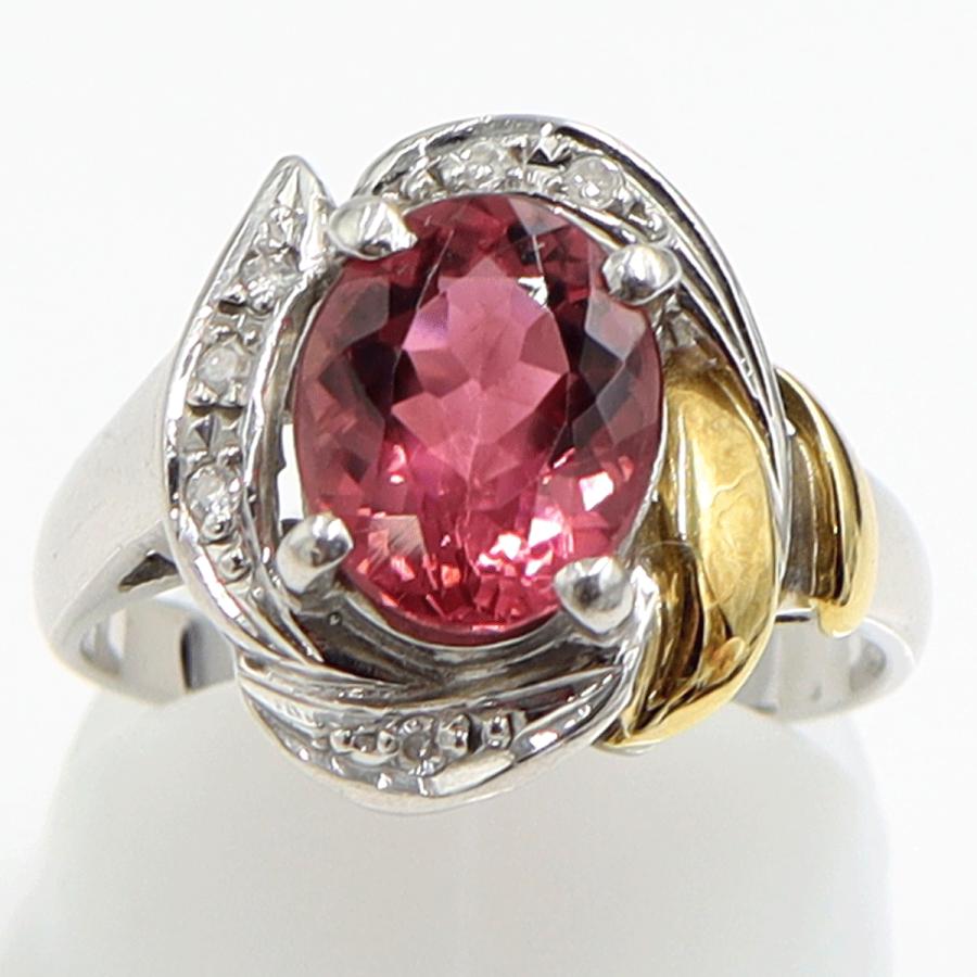 Pt900/K18トルマリンダイヤモンドリング　T2.40ct　D0.05ct　リングサイズ16号　重量6.52ｇ(石の重量含む)　レディース（中古）