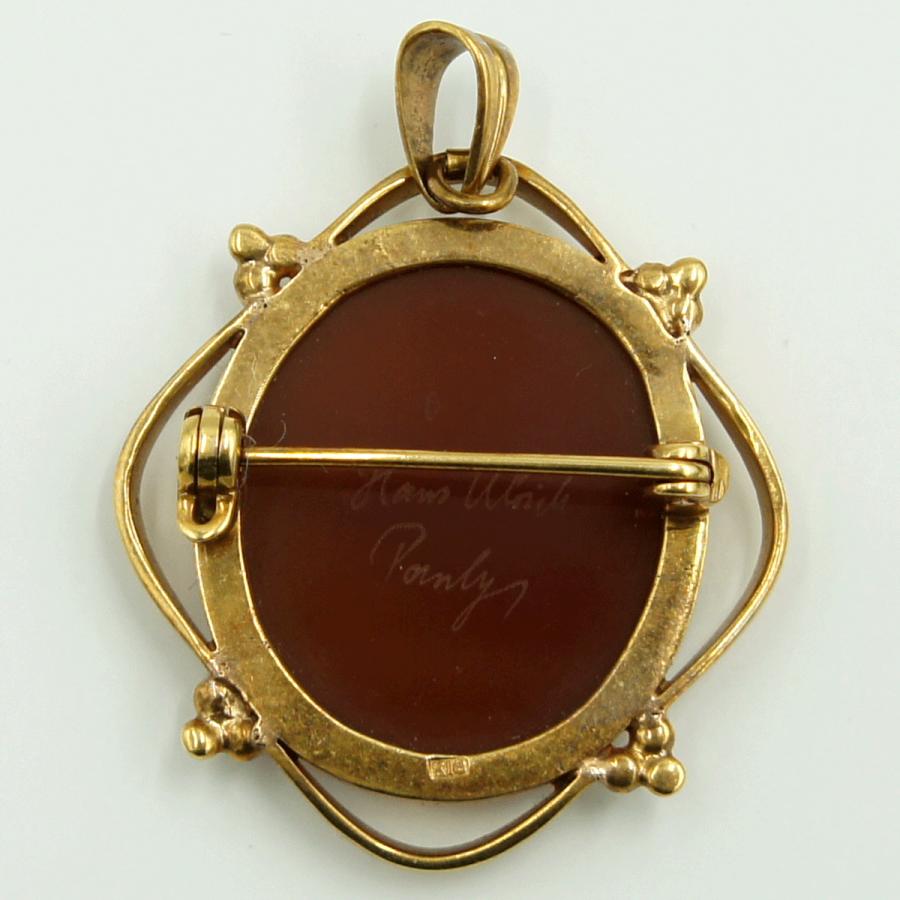 K18枠メノウカメオペンダントブローチ　重量8.60ｇ　レディース（中古）