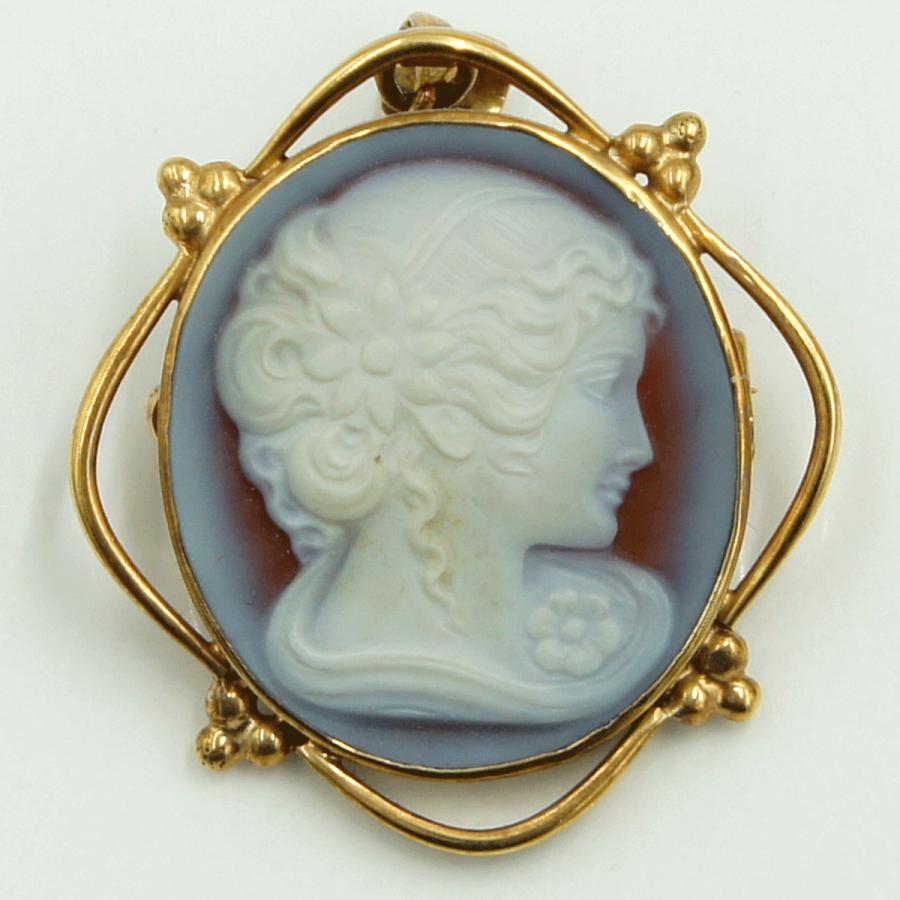 K18枠メノウカメオペンダントブローチ　重量8.60ｇ　レディース（中古）