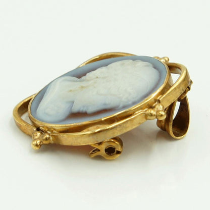 K18枠メノウカメオペンダントブローチ　重量8.60ｇ　レディース（中古）