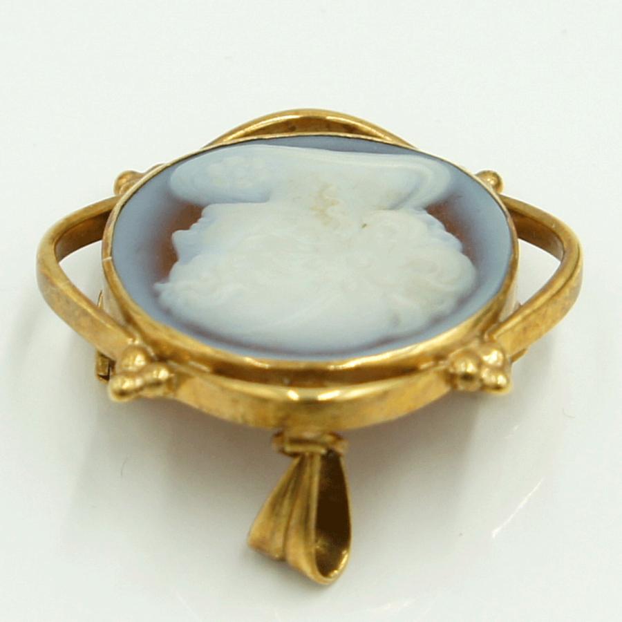 K18枠メノウカメオペンダントブローチ　重量8.60ｇ　レディース（中古）