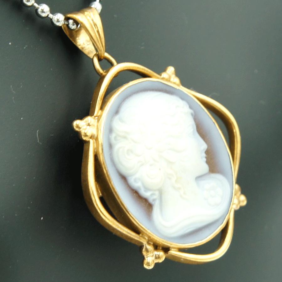 K18枠メノウカメオペンダントブローチ　重量8.60ｇ　レディース（中古）