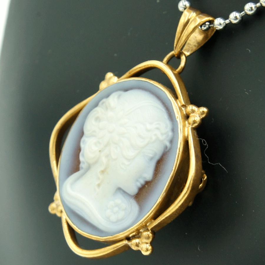 K18枠メノウカメオペンダントブローチ　重量8.60ｇ　レディース（中古）