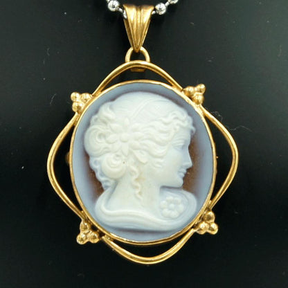 K18枠メノウカメオペンダントブローチ　重量8.60ｇ　レディース（中古）