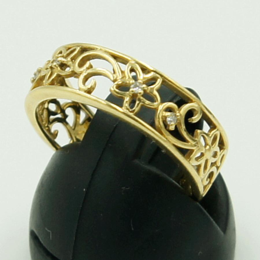 K18ダイヤモンドリング「フラワー」　D0.03ct　リングサイズ12号　重量3.15ｇ(石の重量含む)（中古）