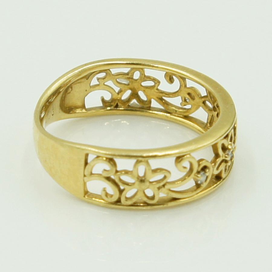 K18ダイヤモンドリング「フラワー」　D0.03ct　リングサイズ12号　重量3.15ｇ(石の重量含む)（中古）