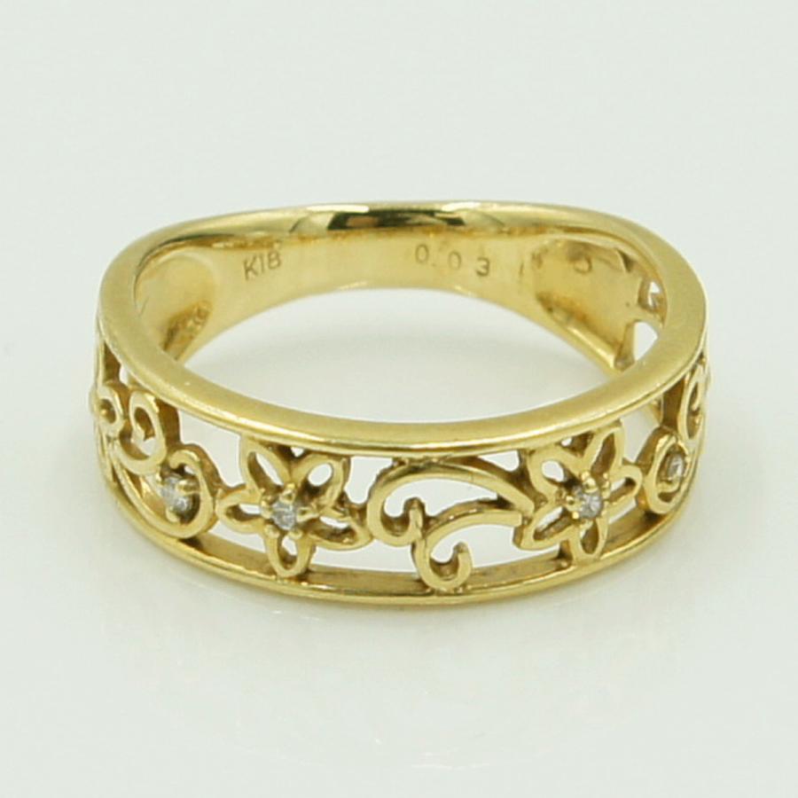 K18ダイヤモンドリング「フラワー」　D0.03ct　リングサイズ12号　重量3.15ｇ(石の重量含む)（中古）