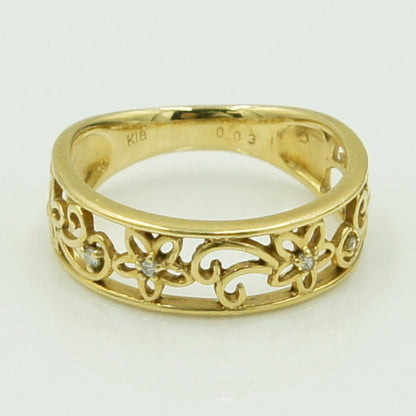 K18ダイヤモンドリング「フラワー」　D0.03ct　リングサイズ12号　重量3.15ｇ(石の重量含む)（中古）
