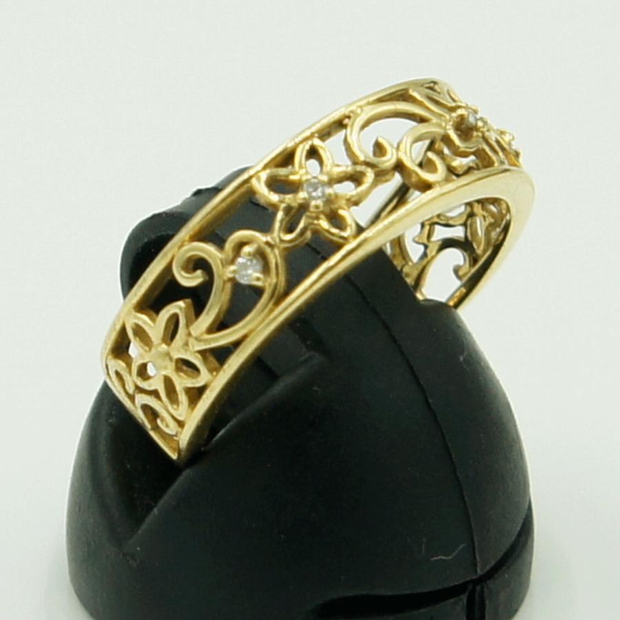 K18ダイヤモンドリング「フラワー」　D0.03ct　リングサイズ12号　重量3.15ｇ(石の重量含む)（中古）