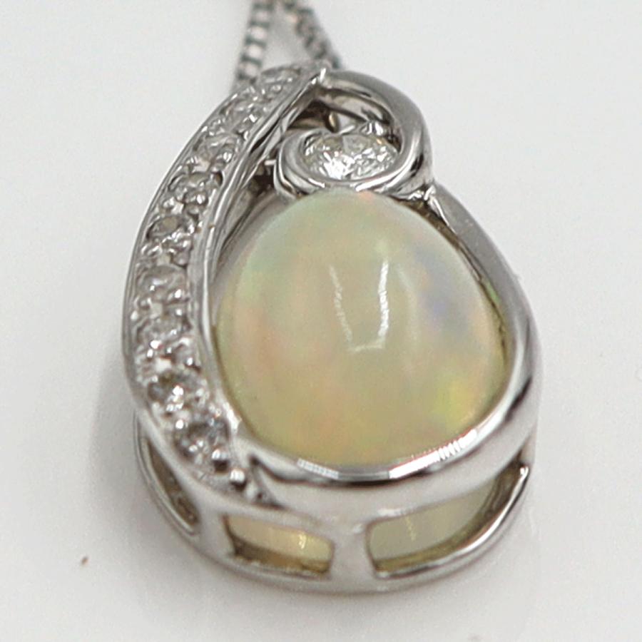 K18WGオパールペンダントネックレス　OP1.21ct　D0.15ct　ネックレス長さ44cm　重量3.76ｇ(石の重量含む)　レディース(中古)