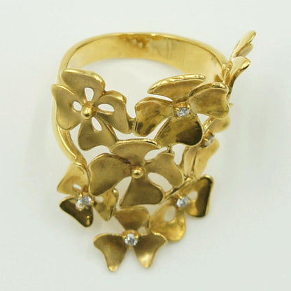 K18ダイヤモンドリング「フラワー」　D0.08ct　リングサイズ16号　重量9.33ｇ(石の重量含む)（中古）