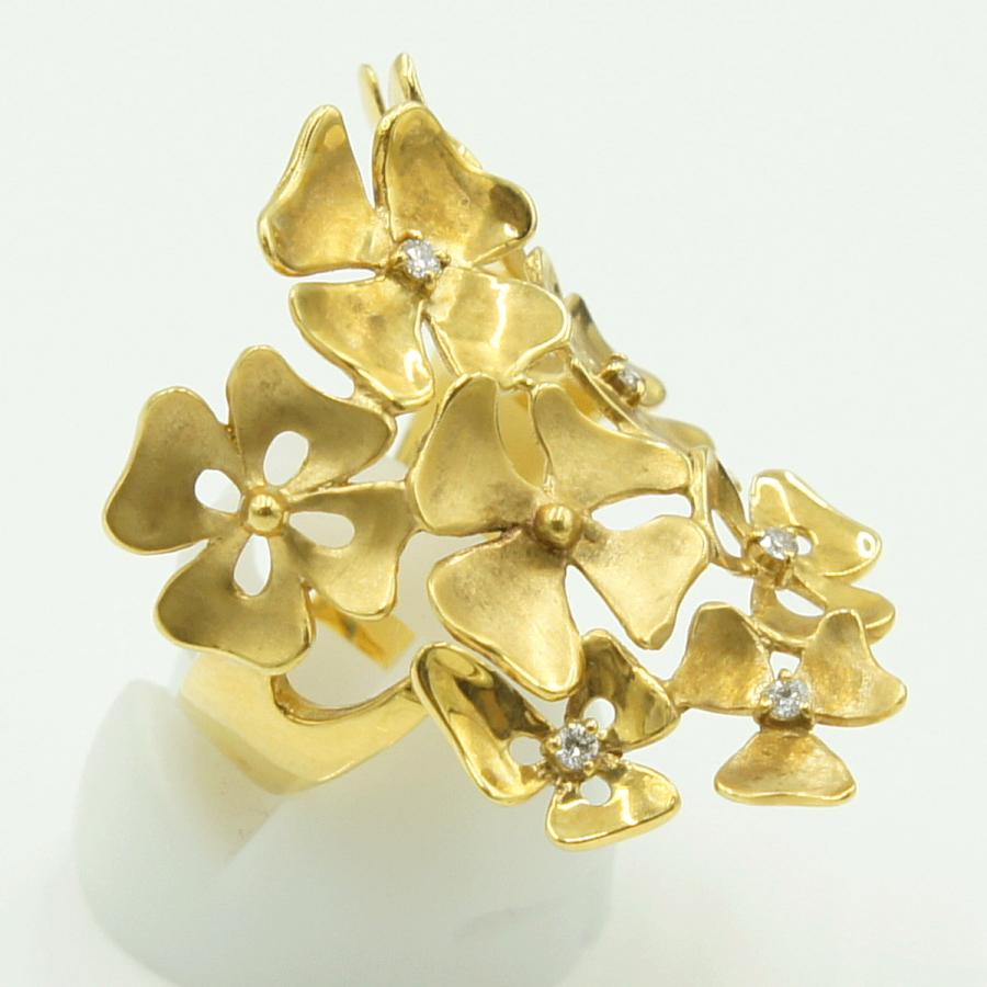 K18ダイヤモンドリング「フラワー」　D0.08ct　リングサイズ16号　重量9.33ｇ(石の重量含む)（中古）