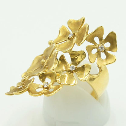 K18ダイヤモンドリング「フラワー」　D0.08ct　リングサイズ16号　重量9.33ｇ(石の重量含む)（中古）