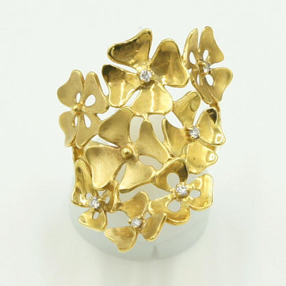 K18ダイヤモンドリング「フラワー」　D0.08ct　リングサイズ16号　重量9.33ｇ(石の重量含む)（中古）