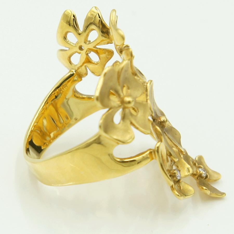 K18ダイヤモンドリング「フラワー」　D0.08ct　リングサイズ16号　重量9.33ｇ(石の重量含む)（中古）
