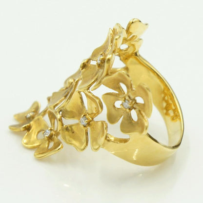 K18ダイヤモンドリング「フラワー」　D0.08ct　リングサイズ16号　重量9.33ｇ(石の重量含む)（中古）