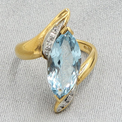 K18/Pt900ブルートパーズダイヤモンドリング　D0.03ct　リングサイズ11号　重量6.19ｇ(石の重量含む)　レディース（中古）