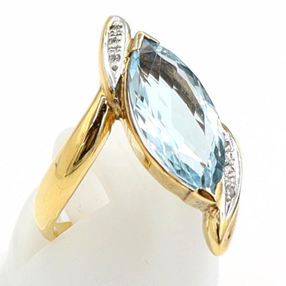 K18/Pt900ブルートパーズダイヤモンドリング　D0.03ct　リングサイズ11号　重量6.19ｇ(石の重量含む)　レディース（中古）