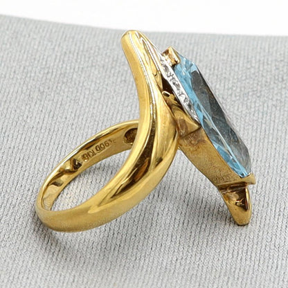 K18/Pt900ブルートパーズダイヤモンドリング　D0.03ct　リングサイズ11号　重量6.19ｇ(石の重量含む)　レディース（中古）