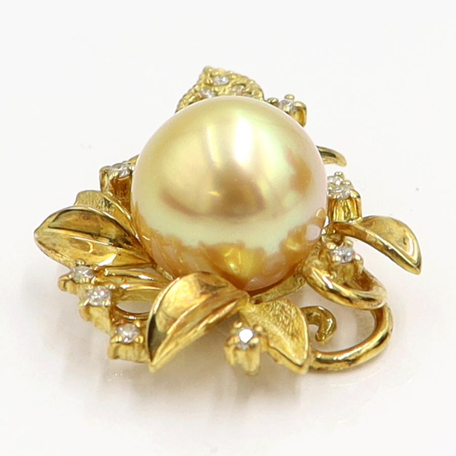 K18ゴールデンパールペンダントトップ　P10mm　D0.17ct　重量6.11ｇ（中古）