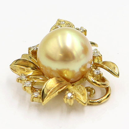 K18ゴールデンパールペンダントトップ　P10mm　D0.17ct　重量6.11ｇ（中古）