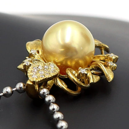 K18ゴールデンパールペンダントトップ　P10mm　D0.17ct　重量6.11ｇ（中古）