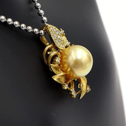 K18ゴールデンパールペンダントトップ　P10mm　D0.17ct　重量6.11ｇ（中古）