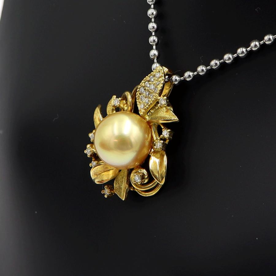 K18ゴールデンパールペンダントトップ　P10mm　D0.17ct　重量6.11ｇ（中古）