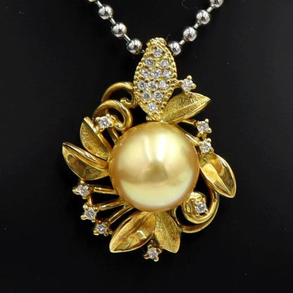 K18ゴールデンパールペンダントトップ　P10mm　D0.17ct　重量6.11ｇ（中古）