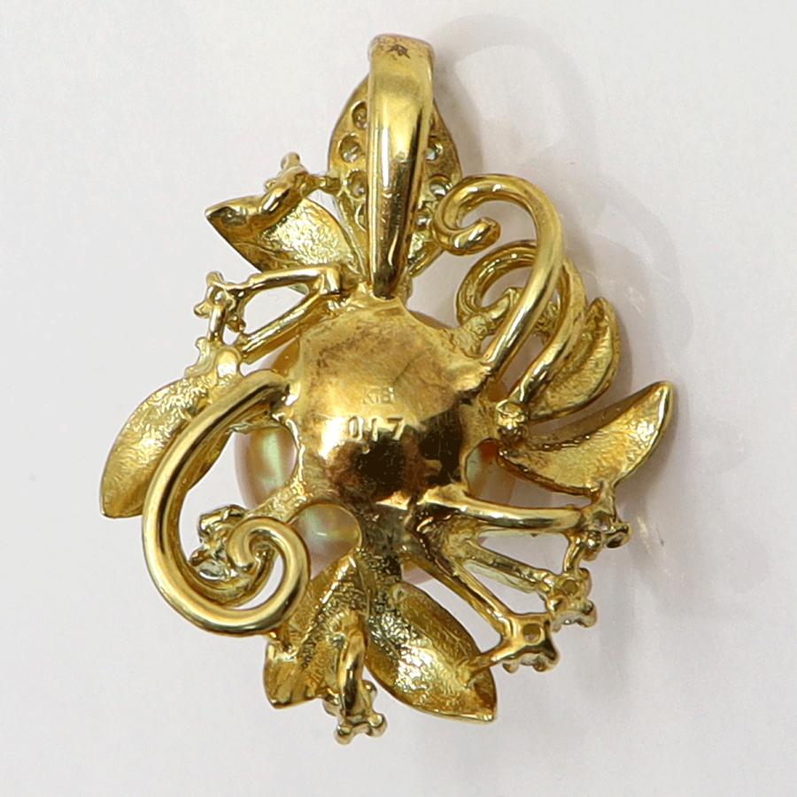 K18ゴールデンパールペンダントトップ　P10mm　D0.17ct　重量6.11ｇ（中古）