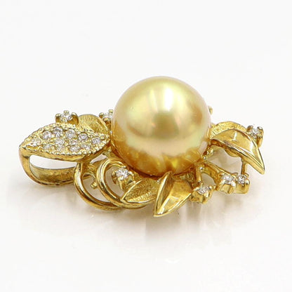 K18ゴールデンパールペンダントトップ　P10mm　D0.17ct　重量6.11ｇ（中古）