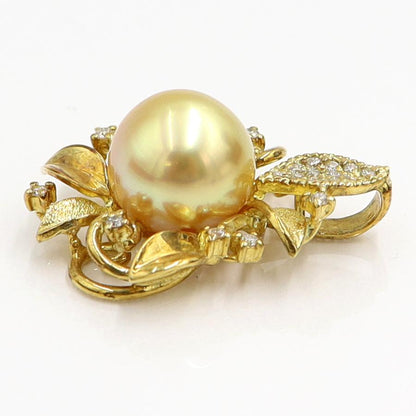 K18ゴールデンパールペンダントトップ　P10mm　D0.17ct　重量6.11ｇ（中古）