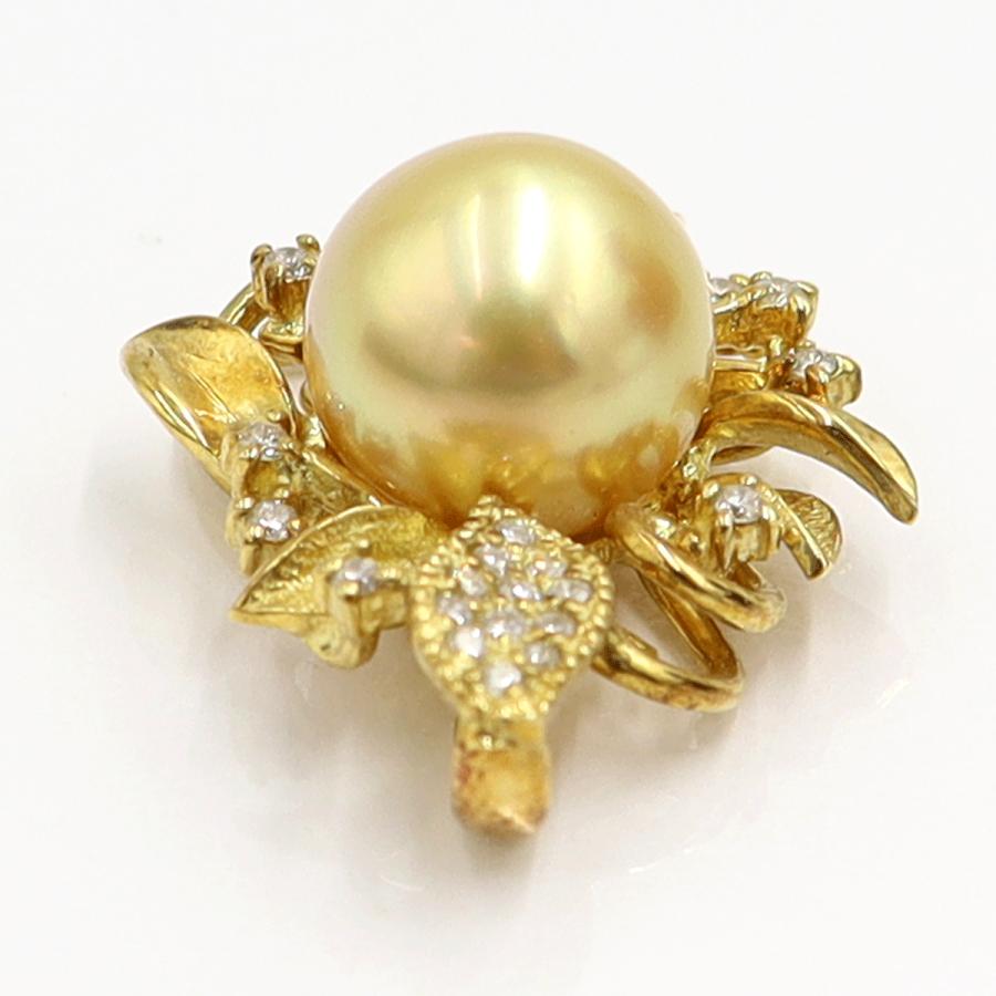 K18ゴールデンパールペンダントトップ　P10mm　D0.17ct　重量6.11ｇ（中古）