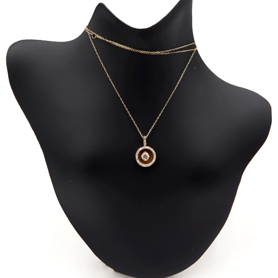 K18ダイヤペンダントネックレス　D0.20ct　D0.13ct　ネック長さ約39cm　重量2.12ｇ(石の重量含む) (中古)