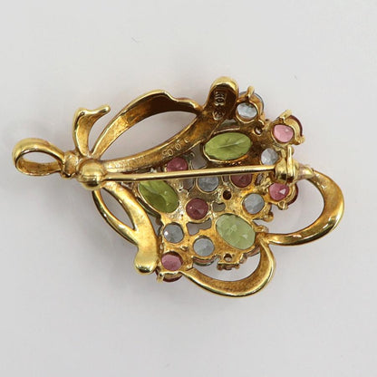 K18マルチ石ブローチ「花束」　ペリドット・トルマリン・トパーズ　重量6.55ｇ　レディース（中古）