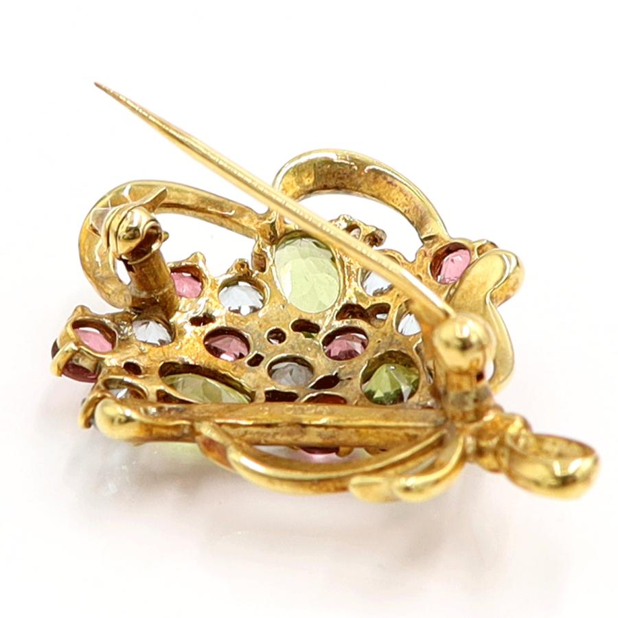 K18マルチ石ブローチ「花束」　ペリドット・トルマリン・トパーズ　重量6.55ｇ　レディース（中古）
