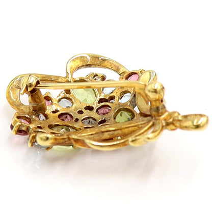 K18マルチ石ブローチ「花束」　ペリドット・トルマリン・トパーズ　重量6.55ｇ　レディース（中古）