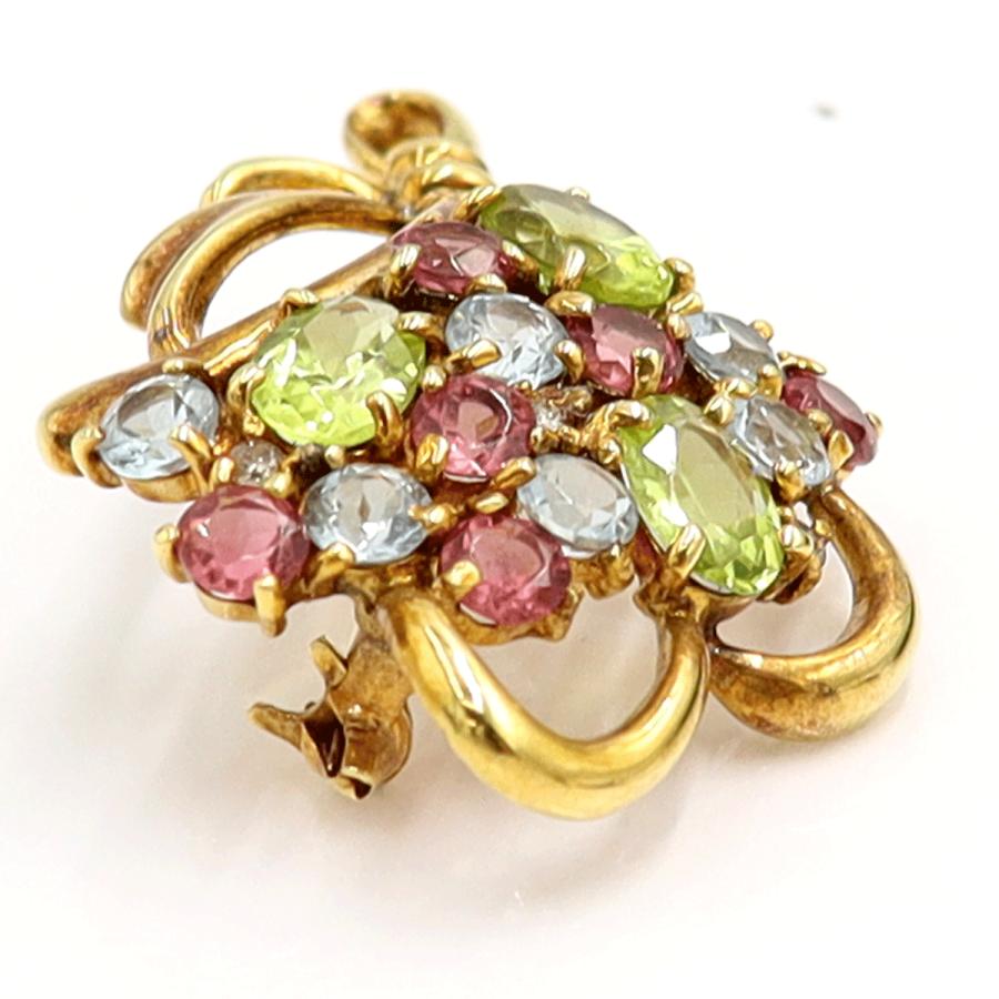 K18マルチ石ブローチ「花束」　ペリドット・トルマリン・トパーズ　重量6.55ｇ　レディース（中古）