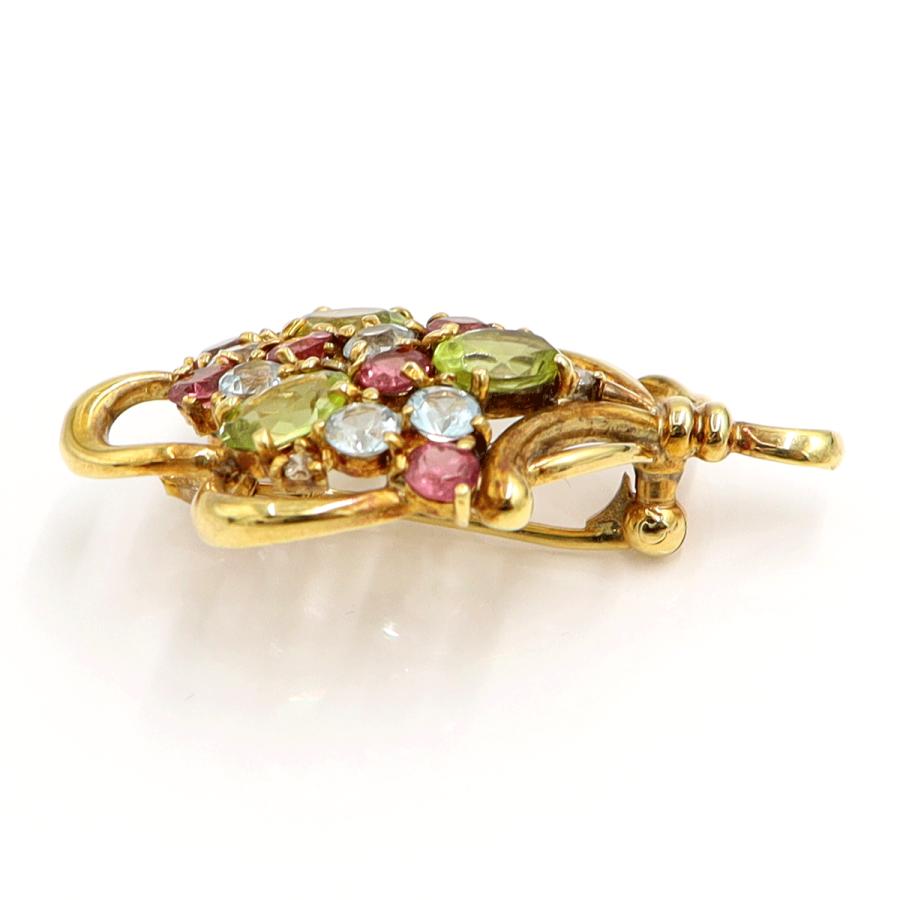 K18マルチ石ブローチ「花束」　ペリドット・トルマリン・トパーズ　重量6.55ｇ　レディース（中古）