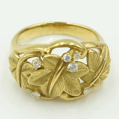 K18ダイヤモンドリング　星の砂　「リーフ」　D0.14ct　リングサイズ15号　重量8.98ｇ(石の重量含む) （中古）