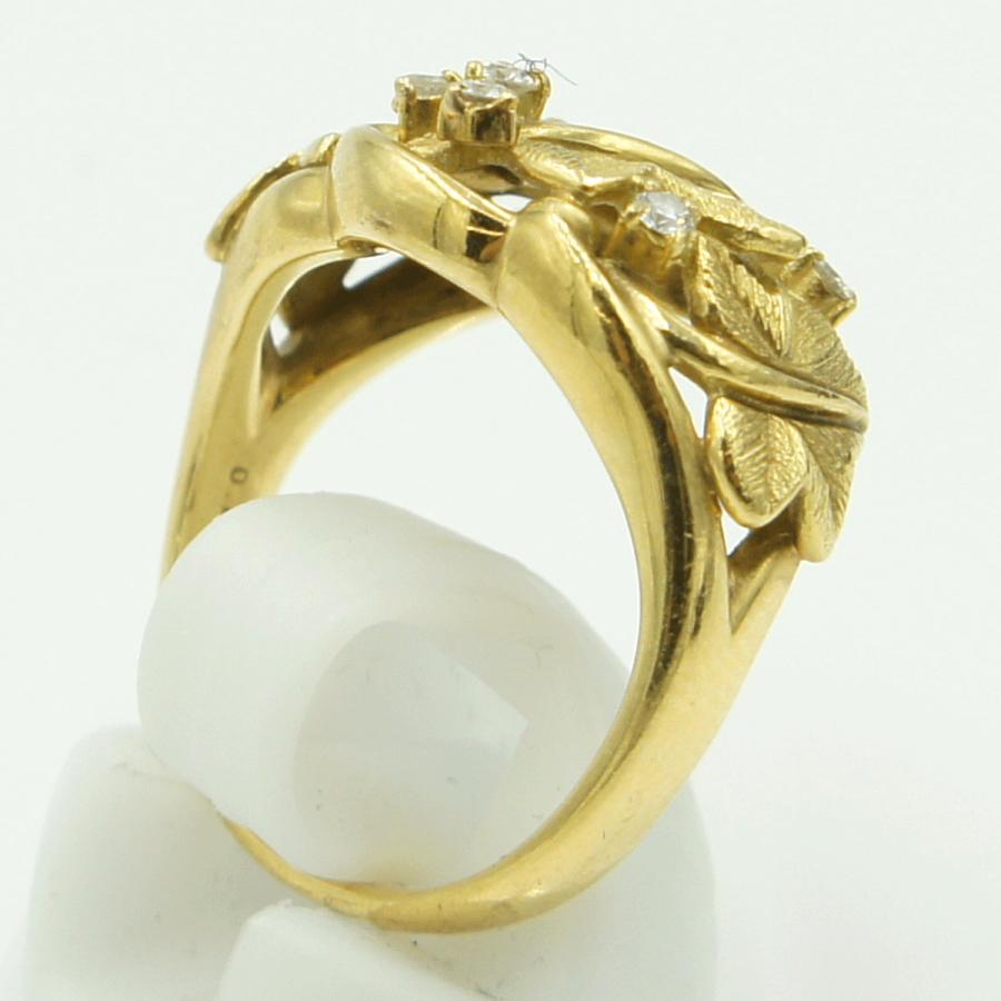 K18ダイヤモンドリング　星の砂　「リーフ」　D0.14ct　リングサイズ15号　重量8.98ｇ(石の重量含む) （中古）