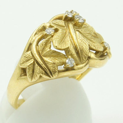 K18ダイヤモンドリング　星の砂　「リーフ」　D0.14ct　リングサイズ15号　重量8.98ｇ(石の重量含む) （中古）