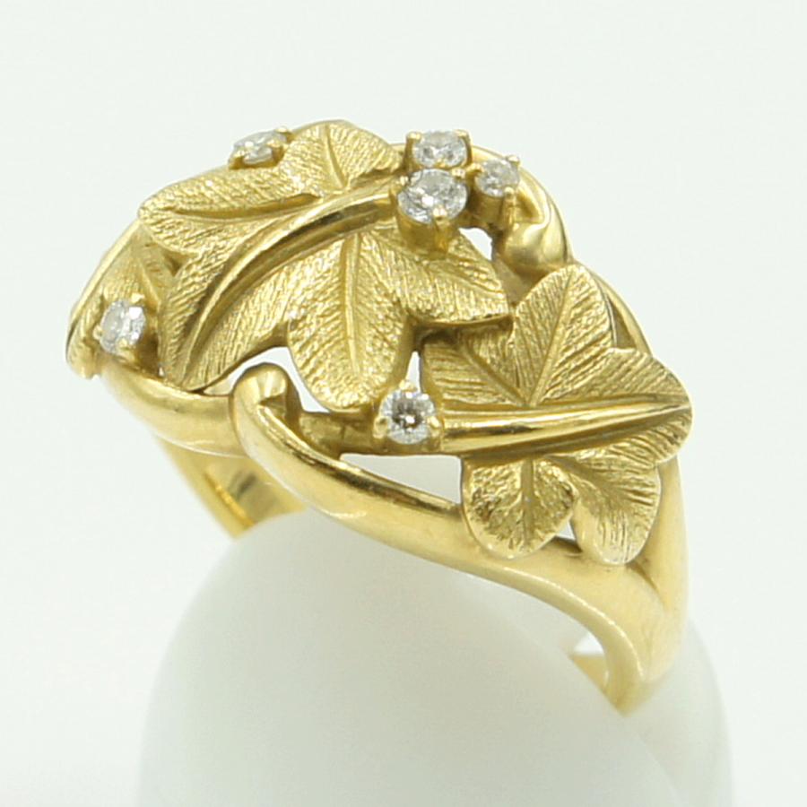 K18ダイヤモンドリング　星の砂　「リーフ」　D0.14ct　リングサイズ15号　重量8.98ｇ(石の重量含む) （中古）