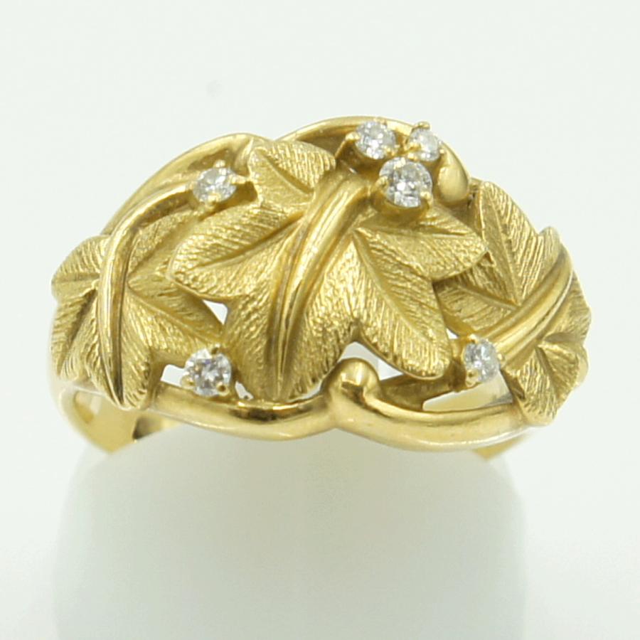 K18ダイヤモンドリング　星の砂　「リーフ」　D0.14ct　リングサイズ15号　重量8.98ｇ(石の重量含む) （中古）